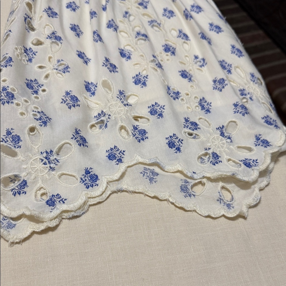 Anthropologie Meadow Rue Cream Dress & Blue Floral Print & Cut Outs Handkerchief - Picture 12 of 12